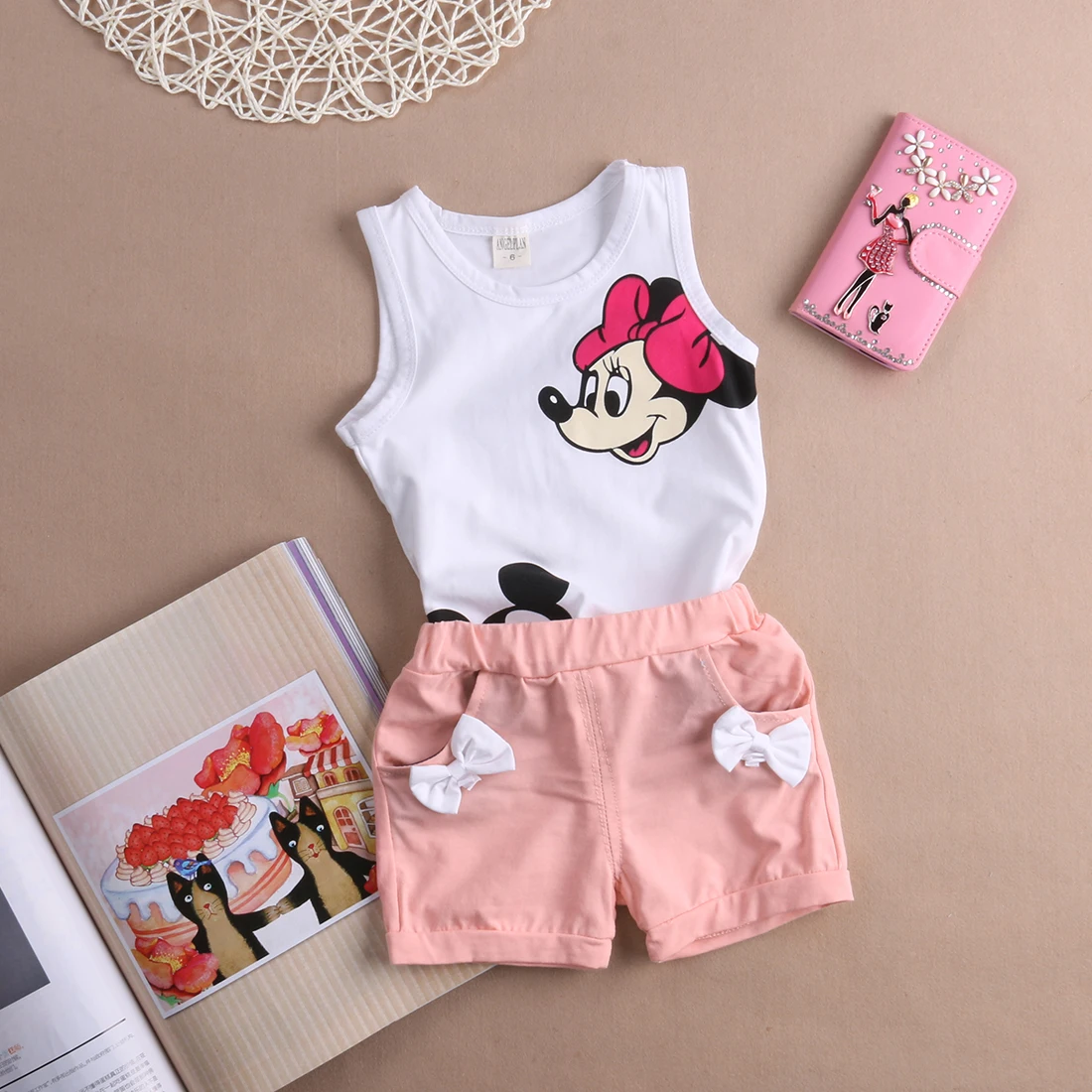 2PCS Newborn Infant Kids Clothing Set Baby Girls Cartoon Minnie Mouse Vest Tops+Shorts Outfits 2-4T Baby Clothes
