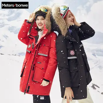 

Metersbonwe Winter Warm New Women's Down Parkas 90% Grey Duck Down coat Hooded Fur collar Coat Winter Long Outwear