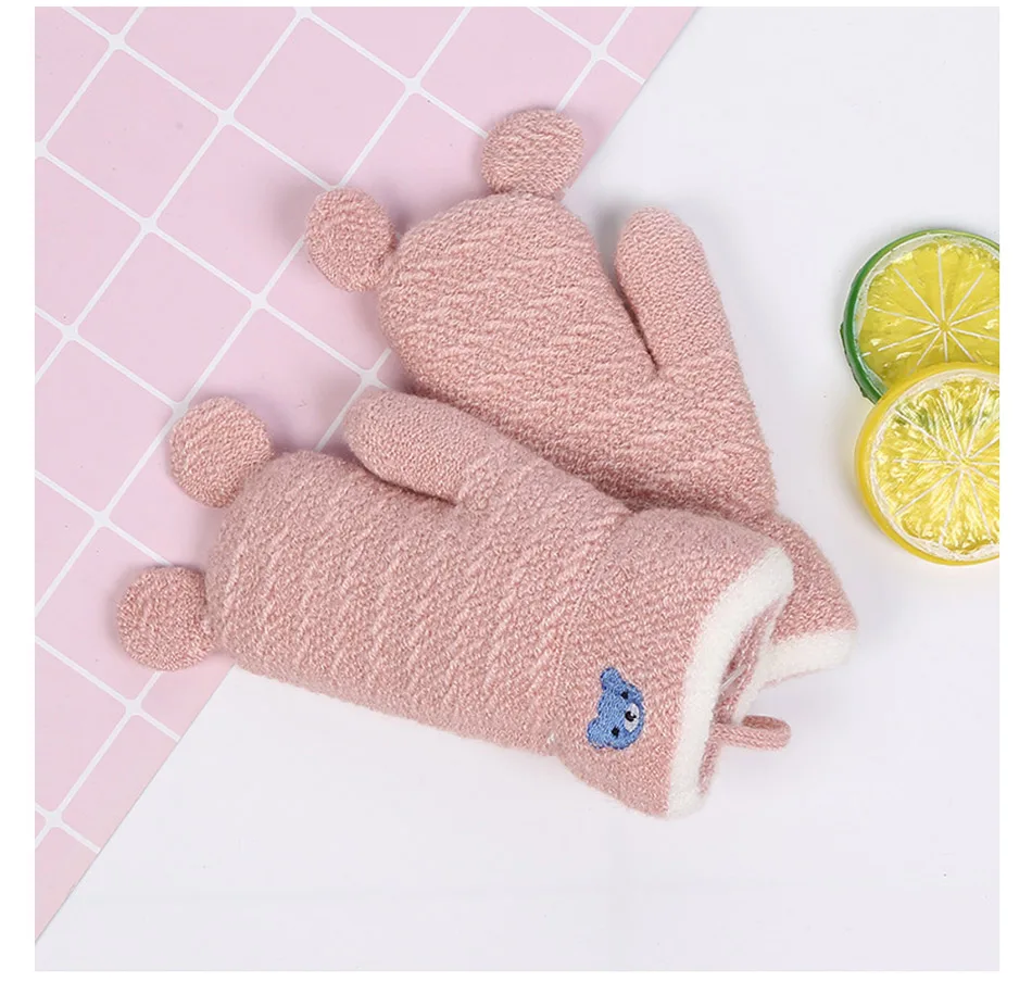 Детские перчатки осень-зима, теплые бархатные Мультяшные перчатки для девочек, для мальчиков, с веревочкой, на шее, все включено, перчатки для пальцев