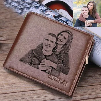 

Engraved Wallets for Men Picture Wallet Trifold Short Ultra-thin Multifunctional Personalized Engraved Money Purse Custom Gift
