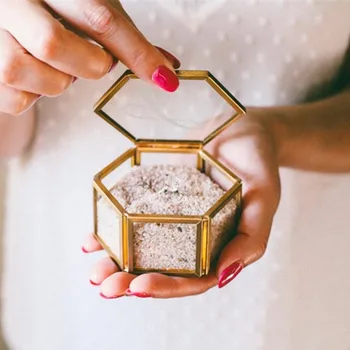 

Ring Box For Wedding Ceremony, Mini Glass Engagement Ring Box, Hexagon Glass Ring Display Box, Ring Bearer Box
