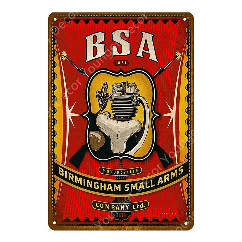 Британский мотоцикл BSA металлические знаки оловянный плакат Гараж; клуб паб настенные Декорации для бара мотоцикл Винтаж таблички домашний декор YI-058 - Цвет: YD1659EI