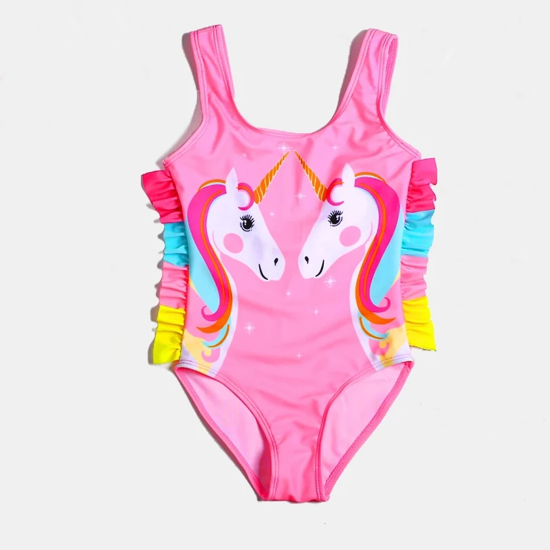 Girls Swimsuit Unicorn Beach-Wear One-Piece Children Summer Bathing-Suits 9069 Prety