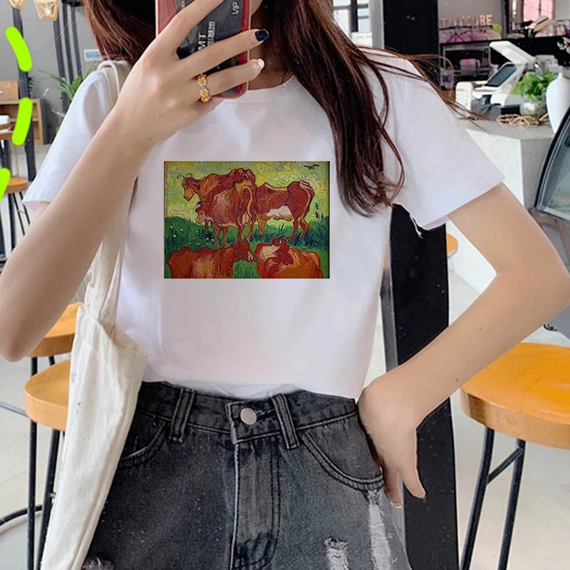 Van Gogh and his painti Printed T Shirt Women Top Tees Harajuku kawaii Short Sleeve Ulzzang T-Shirt Femme Camisetas Mujer 2020