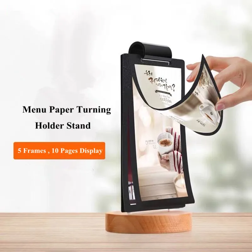 

A5 Wooden Sign Holder Stand Menu Paper Holder Cardboard Display Rack Stand With Picture Poster Paper Turning PVC Frame