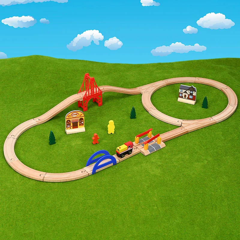 Деревянный трек поезд набор железная дорога Magic Brio Обучающие игрушки-пазлы для детей подарок на день рождения электрические игрушки поезда для детей - Цвет: 4