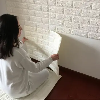 

White 3D Brick Stone Wall Sticker Wall Paper Modern Paper Wallpaper Roll For living room Wall Covering Decor Waterproof Foam
