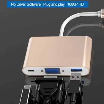 

Type-C To VGA Adapter 3-in-1 Multi Ports USB 3.1 Multiport Adapter For McaBook Pro/iPad