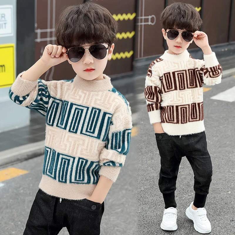 

Winter Boys Sweater Coat Kids Thicken Fleece Pullover Outerwear Children Cotton Sweater Kids Christmas Sweater Boy Knitwear Tops