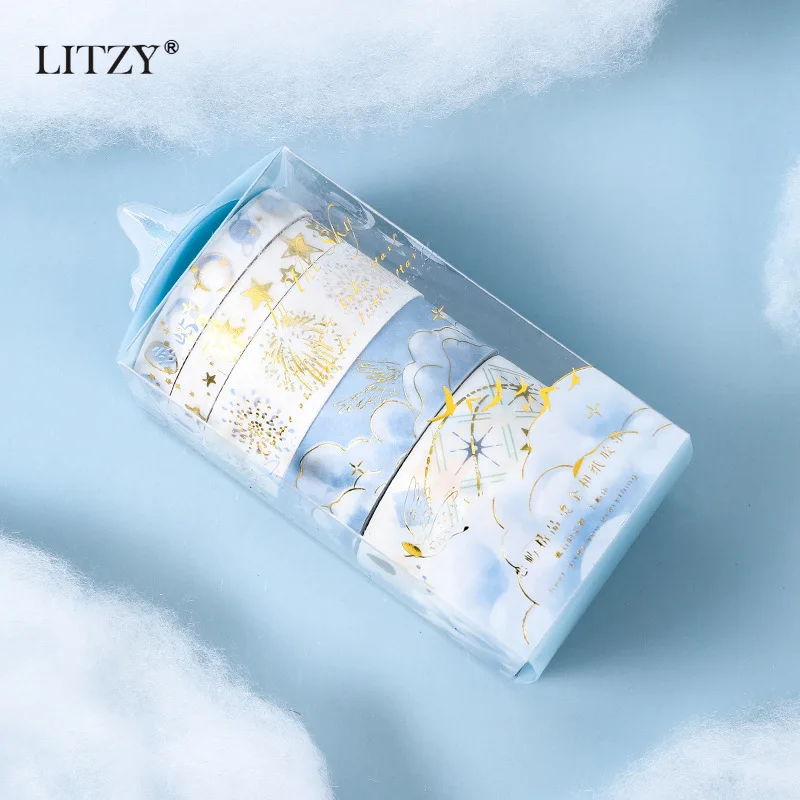 

LITZY 5pc/pack Bronzing Washi Tape Set Kawaii Masking Tapes Japanese Basis Washi Tape DIY Journal Decoration Stickers Stationery