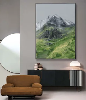

Hand painted Abstract Oil Painting Green Mountain Wall Art Picture modern for Living Room home classroom restaurant Decoration