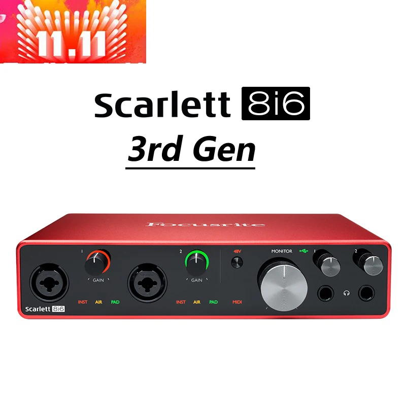 Focusrite Scarlett 8i6 3rd Gen. 8 in/6 out USB recording sound card