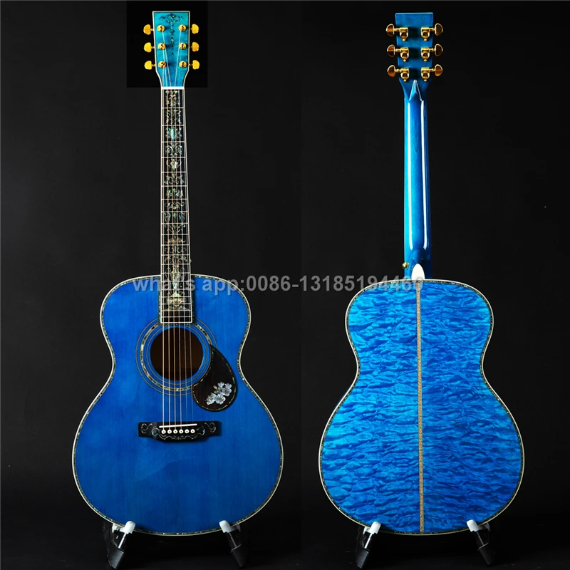 

stansen 41 inch quilted maple Deluxe blue color acoustic guitars, guitar acoustic