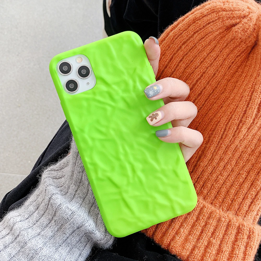 SUYACS Fluorescent Phone Case For iPhone 12 Mini 11 Pro Max XR XS X 7 8 6S Plus Solid Color Soft TPU Uneven Skin Back Cover | Мобильные
