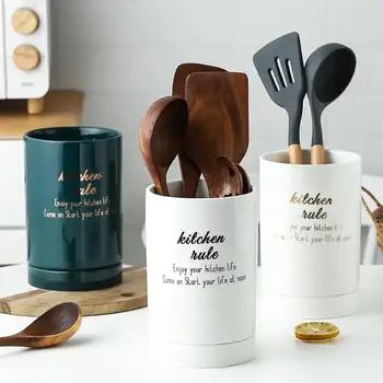 

Ceramics Chopsticks Box Kitchen Chopsticks Spoon Storage Holder Tableware Drainer Box (Green, Golden English Sentence Style)