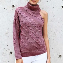 WENYUJH, Женский вязаный свитер с длинным рукавом, Свитера на одно плечо, однотонный пуловер с высоким воротом, верхняя одежда, модная одежда