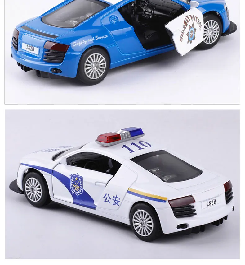 1:32 высокое моделирование Tiato Audi R8 полицейский автомобиль сплав автомобиль свет оттяните обратно детские игрушки для подарков
