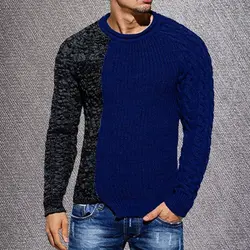 Мужской модный пуловер с круглым вырезом, подходящий по цвету, тонкий свитер, Свободный пуловер, тонкий свитер