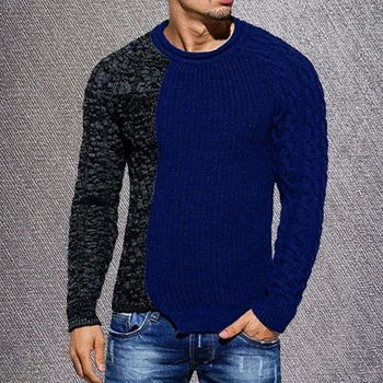 

Men's Fashion Round Neck Personality Color Matching Wild Pullover Slim Sweater versatile pullover slim sweater