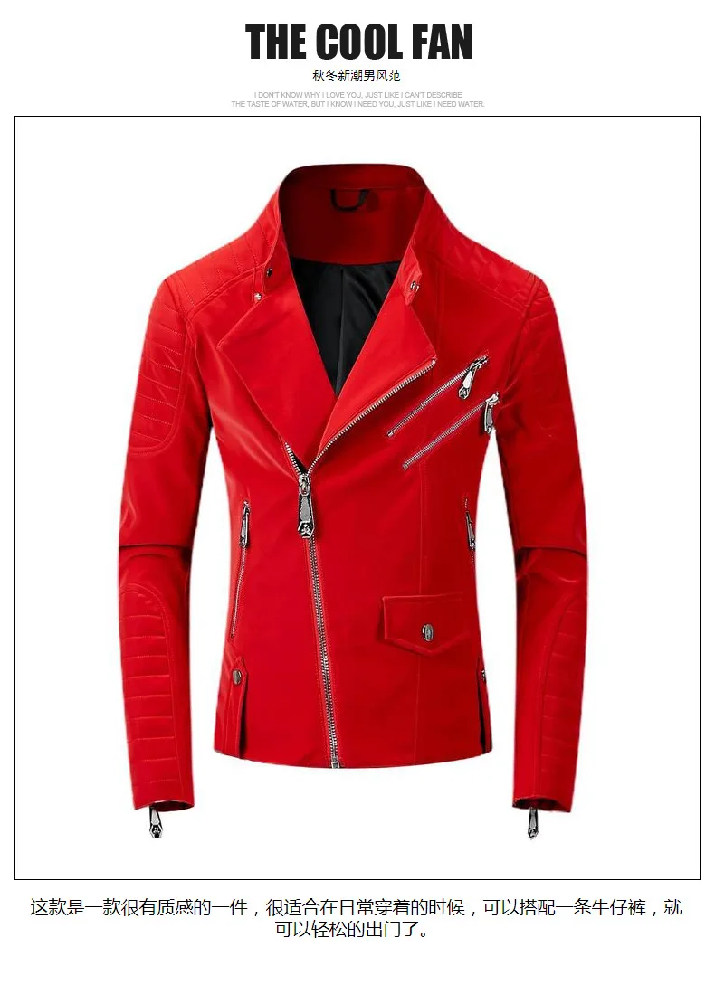 Mens Fashion Zipper Slim PU Leather Warm motorcycle Jackets Coats& Jackets Faux Leather Aumtumn Winter Outerwear