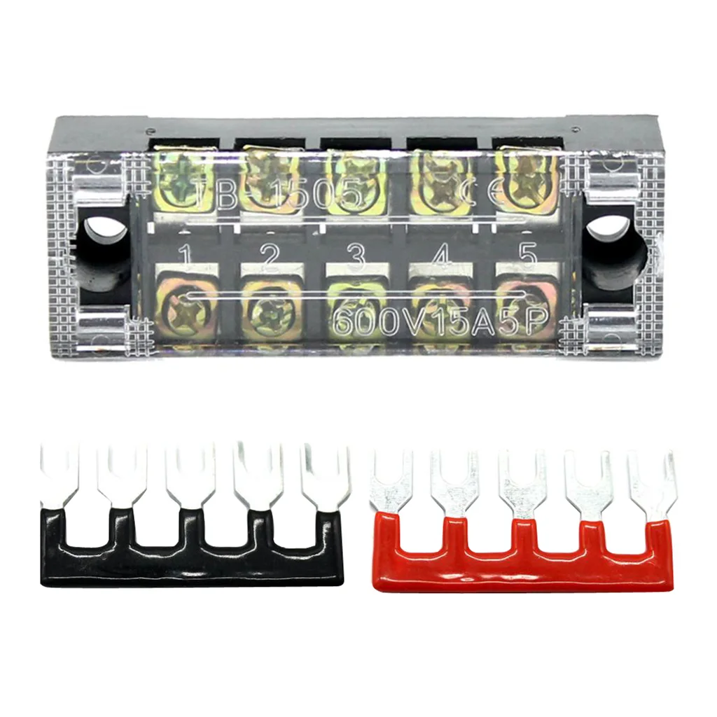 600V 15Amp 5 Positions Double Row Screw Block with Terminal Barrier Strips