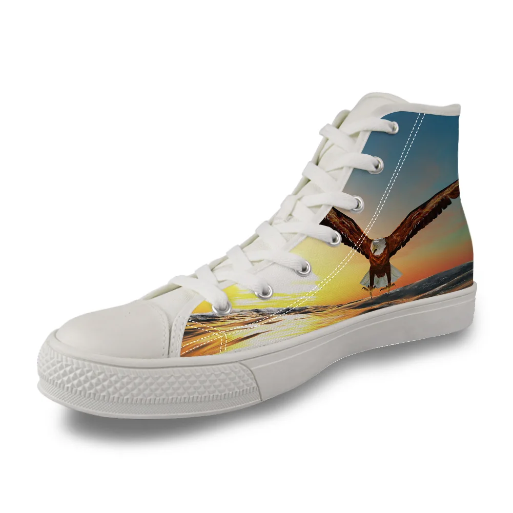 

Sunset Sea Scenery Eagle Flying Wings High Top White Canvas Vulcanized Breathable Shoes