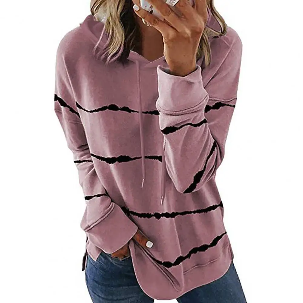 ¡80% gran oferta! Sudadera con capucha holgada y manga larga para mujer, jersey con cordón largo a rayas para Otoño e Invierno