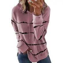 

80% HOT SALES!!! Women Autumn Winter Striped Drawstring Long Sleeve Hooded Loose Hoodie Pullover