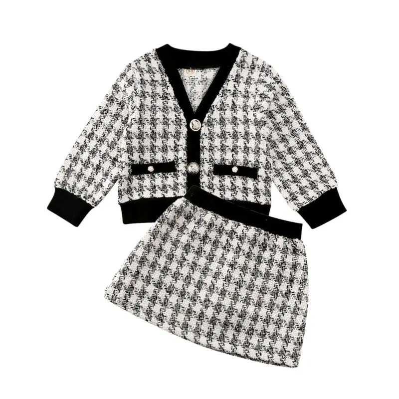 Зимняя одежда для маленьких девочек пальто в клетку топ+ платье-пачка торжественные наряды вечерние комплекты одежды из 2 предметов