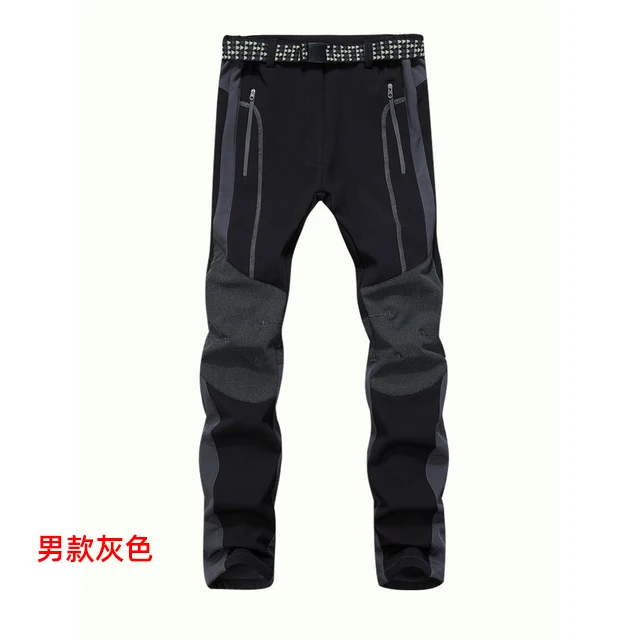 men grey Зимние флисовые походные брюки для мужчин и женщин, водонепроницаемые лыжные флисовые брюки Софтшелл, уличная одежда для горных/рыболовных/треккинговых прогулок - Цвет: men grey