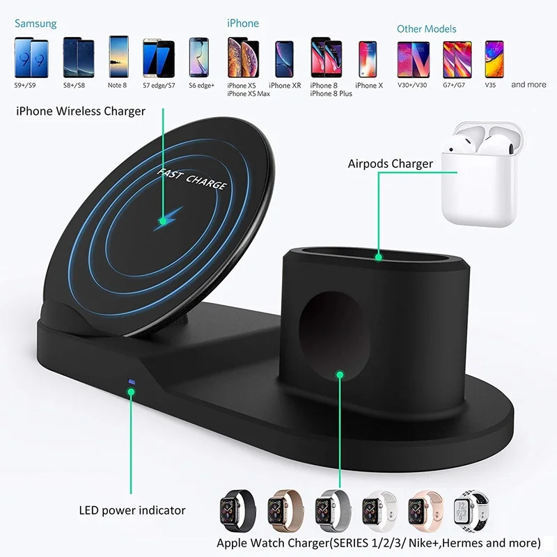 

10W Qi Wireless Charger For Iphone X XS XR 8 Plus 3 IN 1 Fast Chargeur Quick Charge For Apple Watch Airpods Cargador Wireless