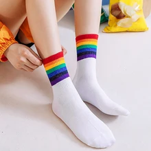 Радужные носки женские в полоску Harajuku уютные хлопковые носки теплые носки для зимы женские