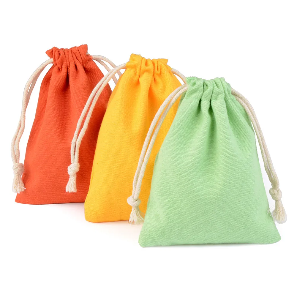 10pcs/lot Natural Cotton Bags 8 Colors For Selection Fit For Wedding Gift Candy Small Pouch Eyelashes Makeup Drawstring Sachet jewelry packaging & displays