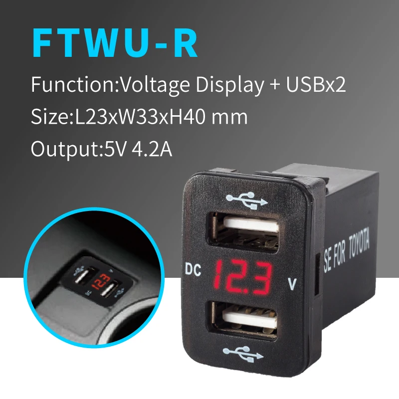 Машину с Usb, туманный распылитель, тойота авто Зарядное устройство для мобильного телефона, 12V 24V Универсальный адаптер с двойным Usb 4.2A гнездо сигареты Зажигалка для смарт телефона Напряжение - Название цвета: FTWU-R