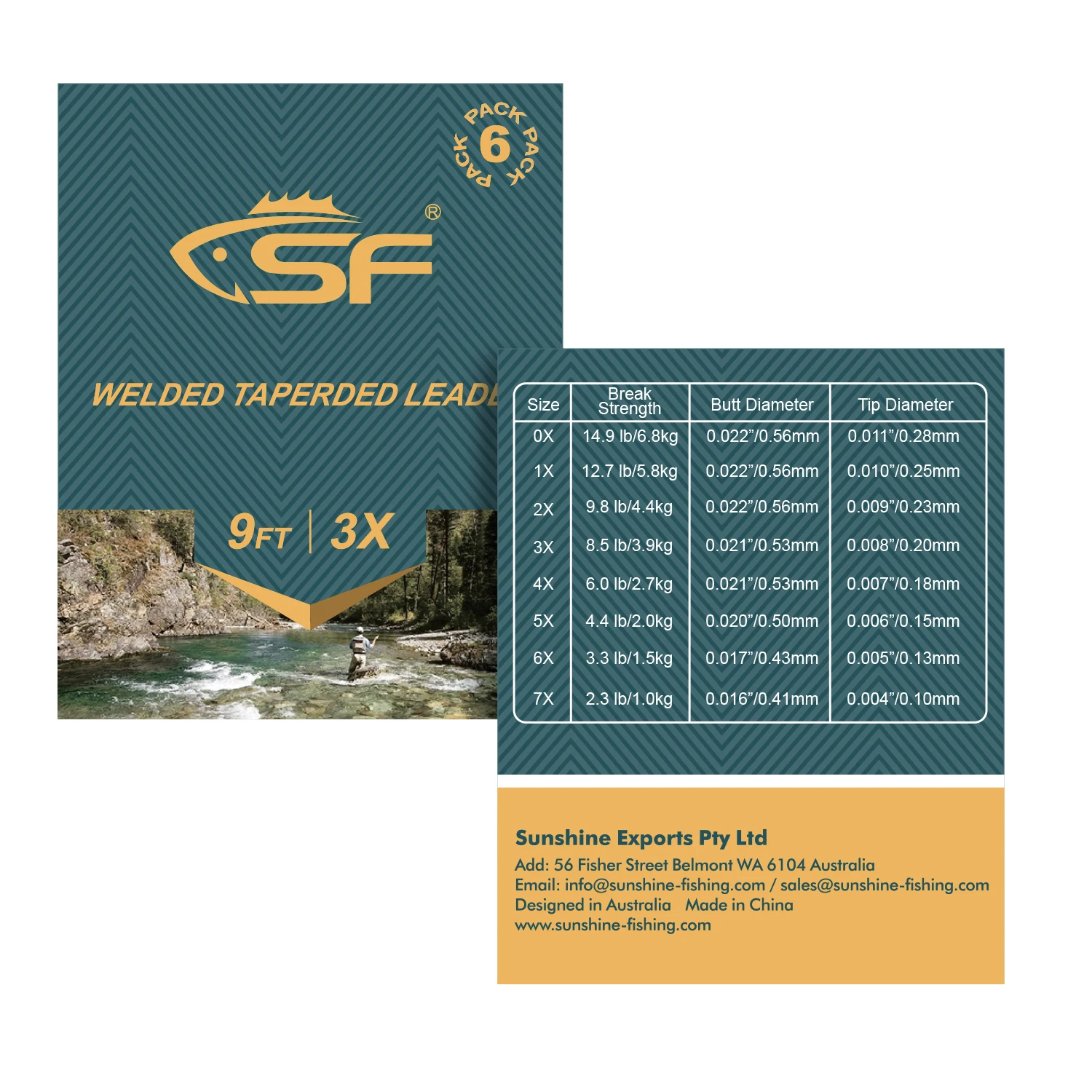 SF Welded Tapered Leader Fly Fishing with Loop Nylon 9/7.5ft Fishing Leader ( 6 PCS)