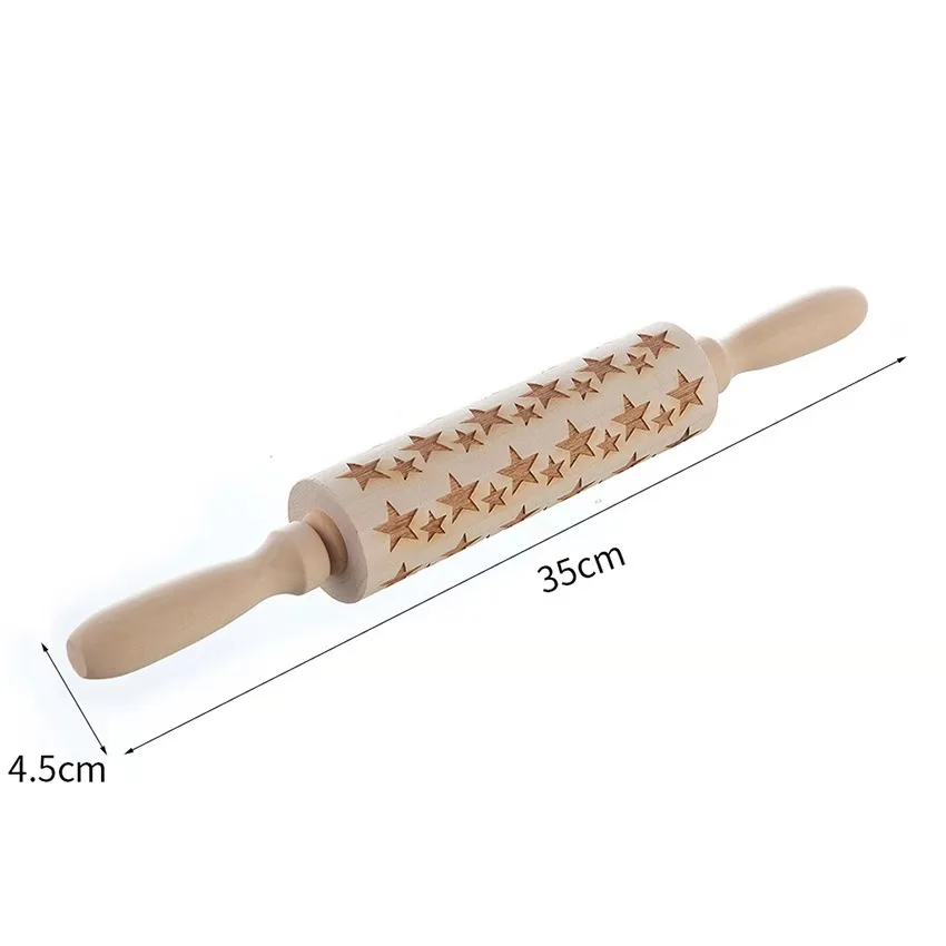 Christmas Rolling Pin Elk Snowflake Navidad Engraved Carved Wood Embossed Rolling Pin Kitchen Baking Cookies Tools - Цвет: Star