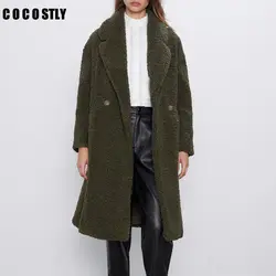 Осень-зима, новинка, толстое теплое пальто из искусственного меха, Женская длинная куртка из овечьей шерсти, верхняя одежда, женское
