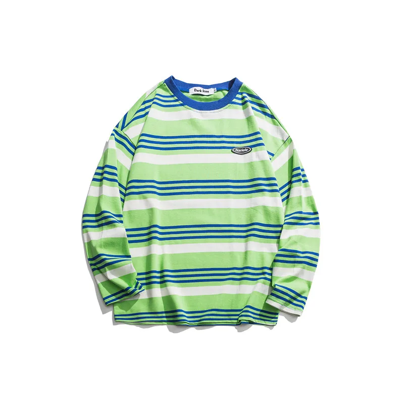 green sweatshirt Мужская толстовка в полоску с темной иконой и круглым вырезом, свитера в стиле хип-хоп, уличная одежда - Цвет: green sweatshirt
