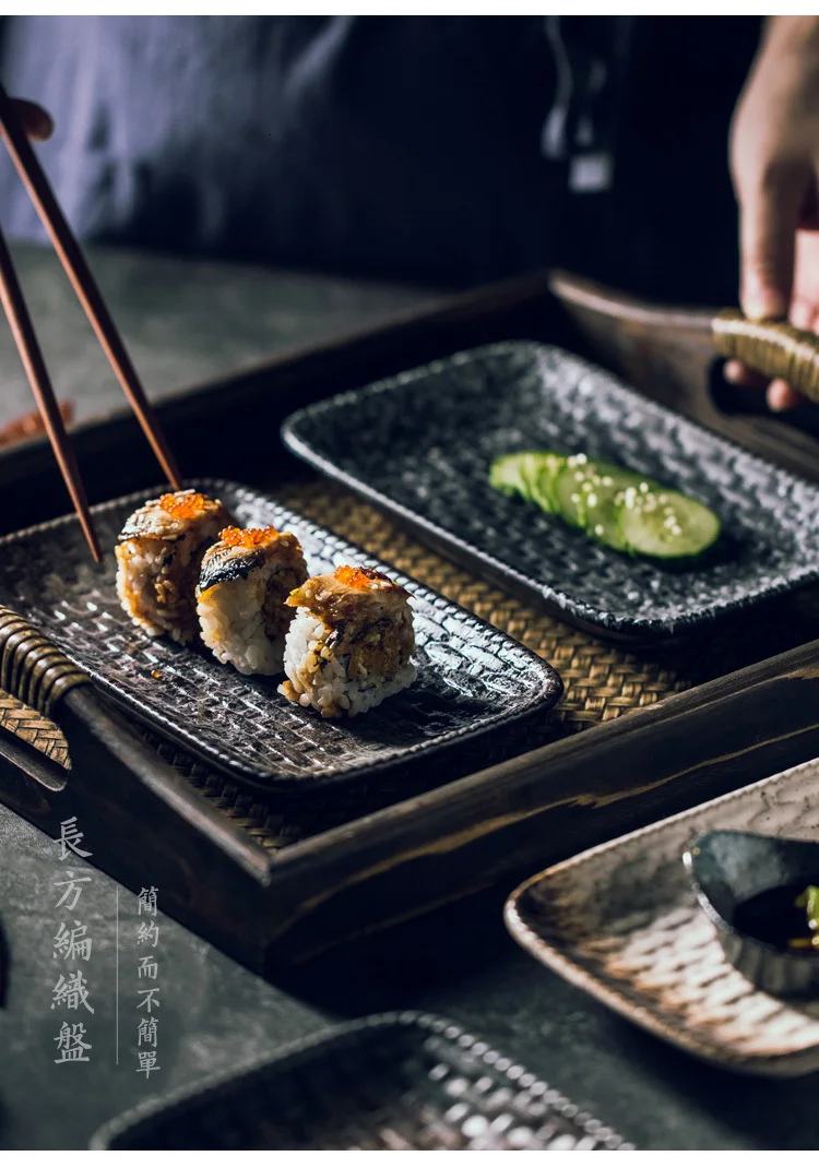 Creative rectangular sushi plate Japanese ceramic plate flat plate Household dish plate large shallow plate daily tableware