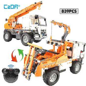 

Cada 839pcs RC City Engineering Truck Car 2 IN 1 Building Blocks Technic Remote Control Crane Toys for Kids Gifts