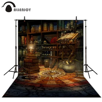 

Allenjoy photography background halloween Magic Bookshelf Little wizard child birthday party backdrop photocall photophone prop