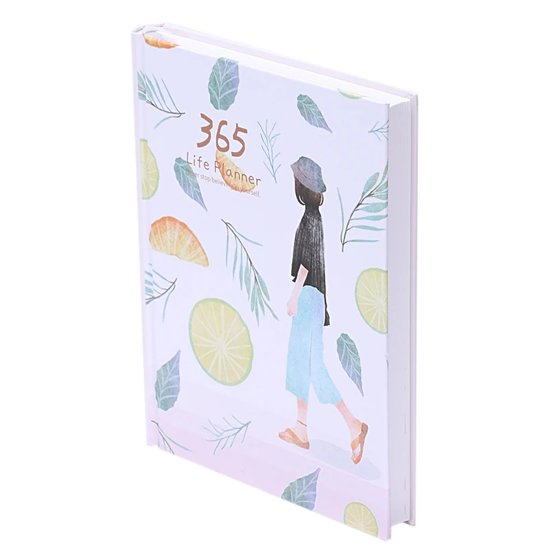 

Creative Hardcover Year Plan Notebook 365 Days Inner Page Monthly Daily Planner Organizer Diary, Leaves&Lemon