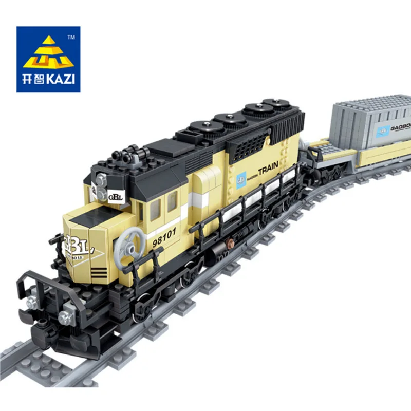 

KAZI Battery Powered Maersk Train Container Train Diesel-electric Freight Train Building Blocks Educational Toys for Child 98101