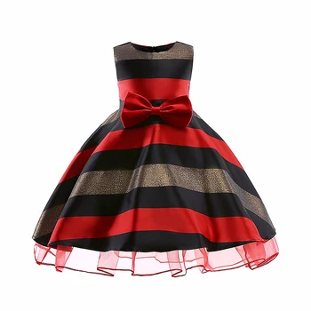 

Children Wedding Party Bow Striped Green Princess Dress