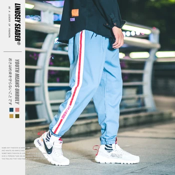 

Lindsey Seader Solid Color Patchwork Sports Pants Side Stripes Printed Thin Joggers Pants Mens Hiphop Casual Streetwear Trousers