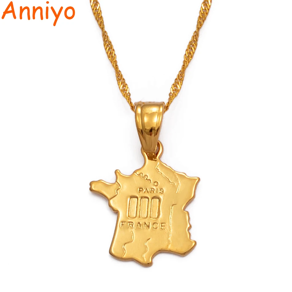 Anniyo Map Of France Pendant Chains For Women Girl Gold Color Jewelry 