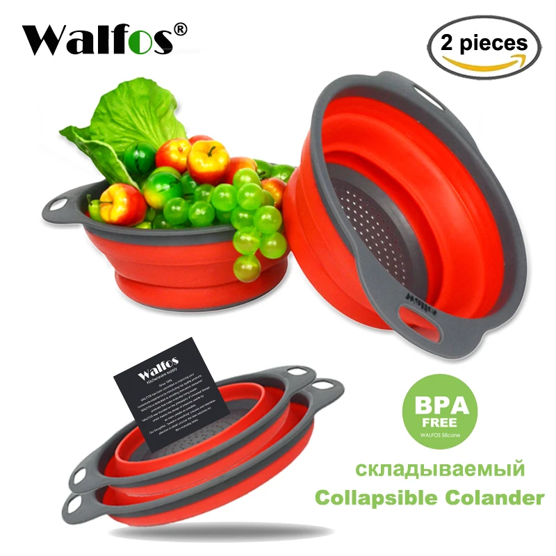 

WALFOS 2Pcs/Set Foldable Silicone Colander Fruit Vegetable Washing Basket Strainer Collapsible Drainer With Handle Kitchen Tool
