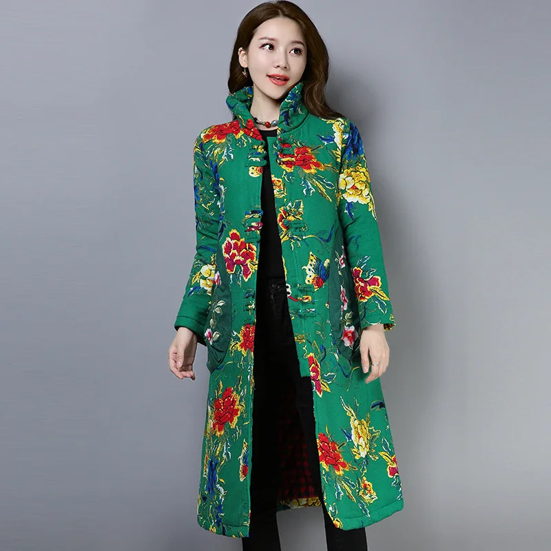 

2018 Winter Large Size Middle-aged Women Dress National Wind WOMEN'S Dress Long Cotton Coat Cotton Linen Colored Cloth Embroider