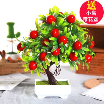 

1pc Welcoming fruit Bonsai Simulation Decorative flowers and wreaths Artificial Flowers Fake Green Pot Plants Home Decor