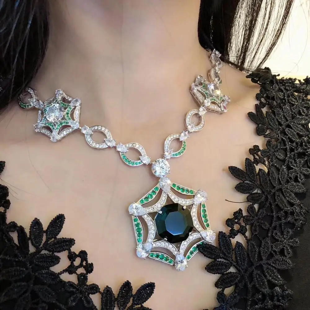 Роскошные 925 Steeling серебряные брендовые Ювелирные изделия Подвески соты свитер цепь ожерелье Комплект сережек для женщин Высокая мода Bijoux
